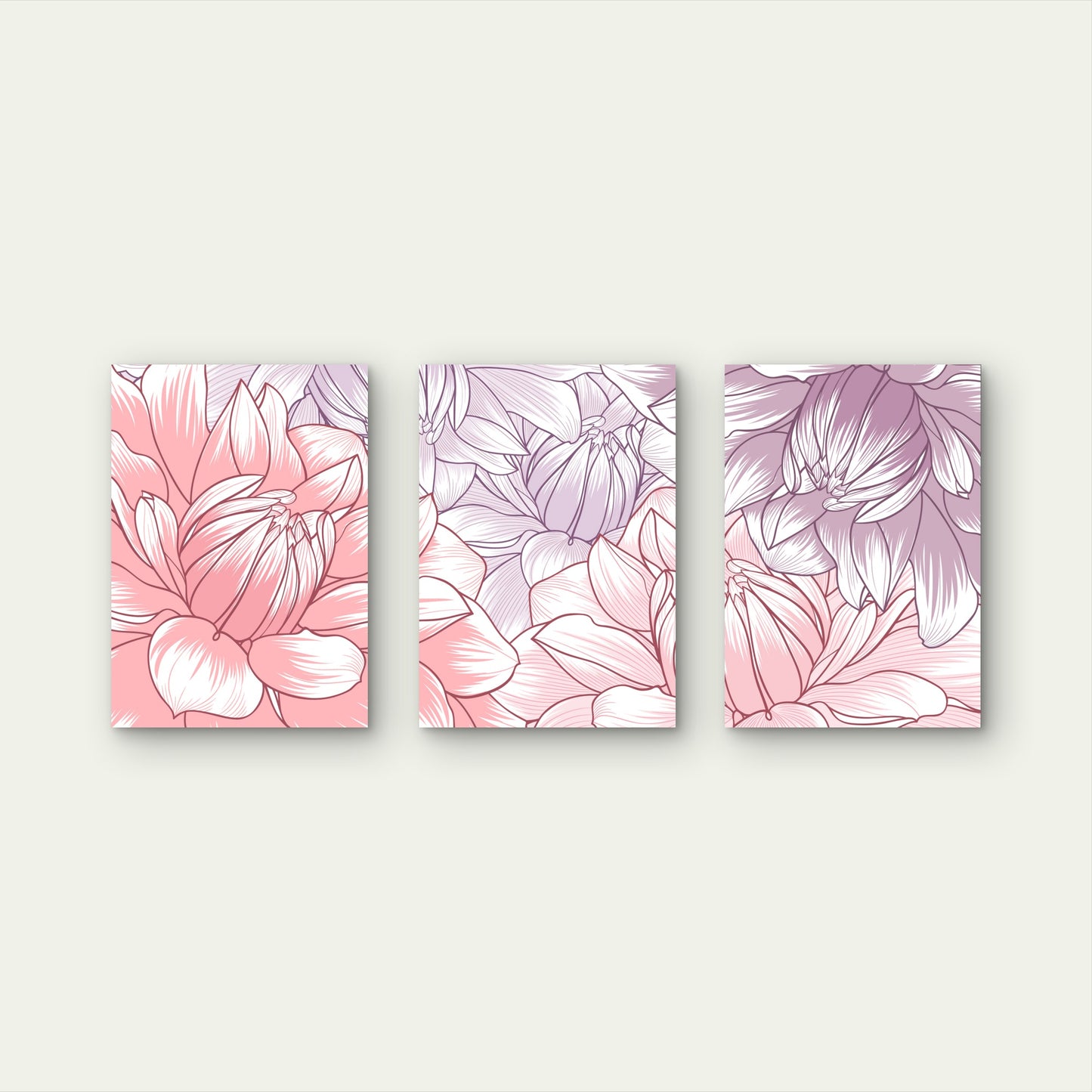 3pcs Pink Purple Floral Dahlia Flower  Wall Art Set Canvas Framed 50x70cm - High Quality Print 100% Australian Made Wall Canvas Ready to Hang