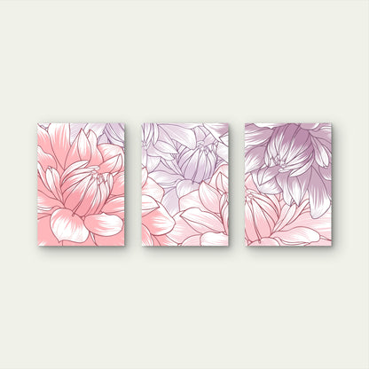 3pcs Pink Purple Floral Dahlia Flower  Wall Art Set Canvas Framed 50x70cm - High Quality Print 100% Australian Made Wall Canvas Ready to Hang