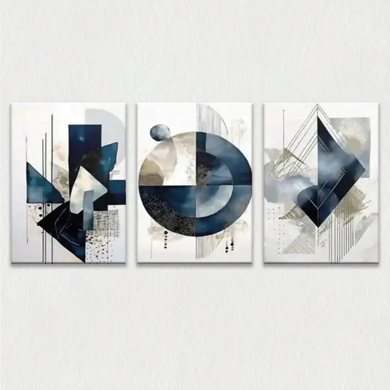 3pcs Beige, Gray, Black, White, Blue & Brown Tript Metal Print Ready to Hang Art - Bella Home Decor