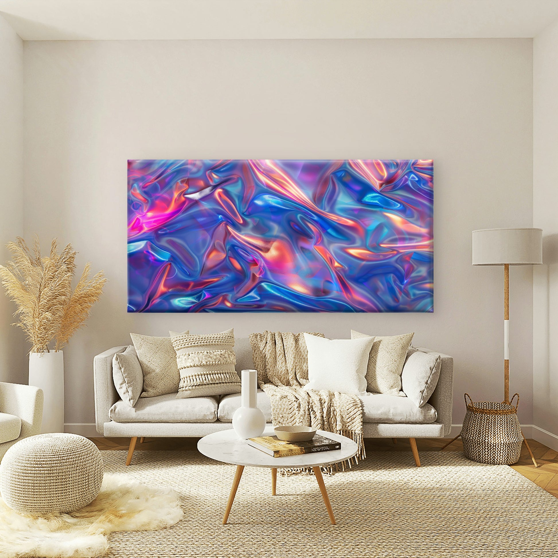 Iridescent Liquid Foil Texture Wall Art Canvas Office Home Room Framed 120x60cm - Bella Home Decor