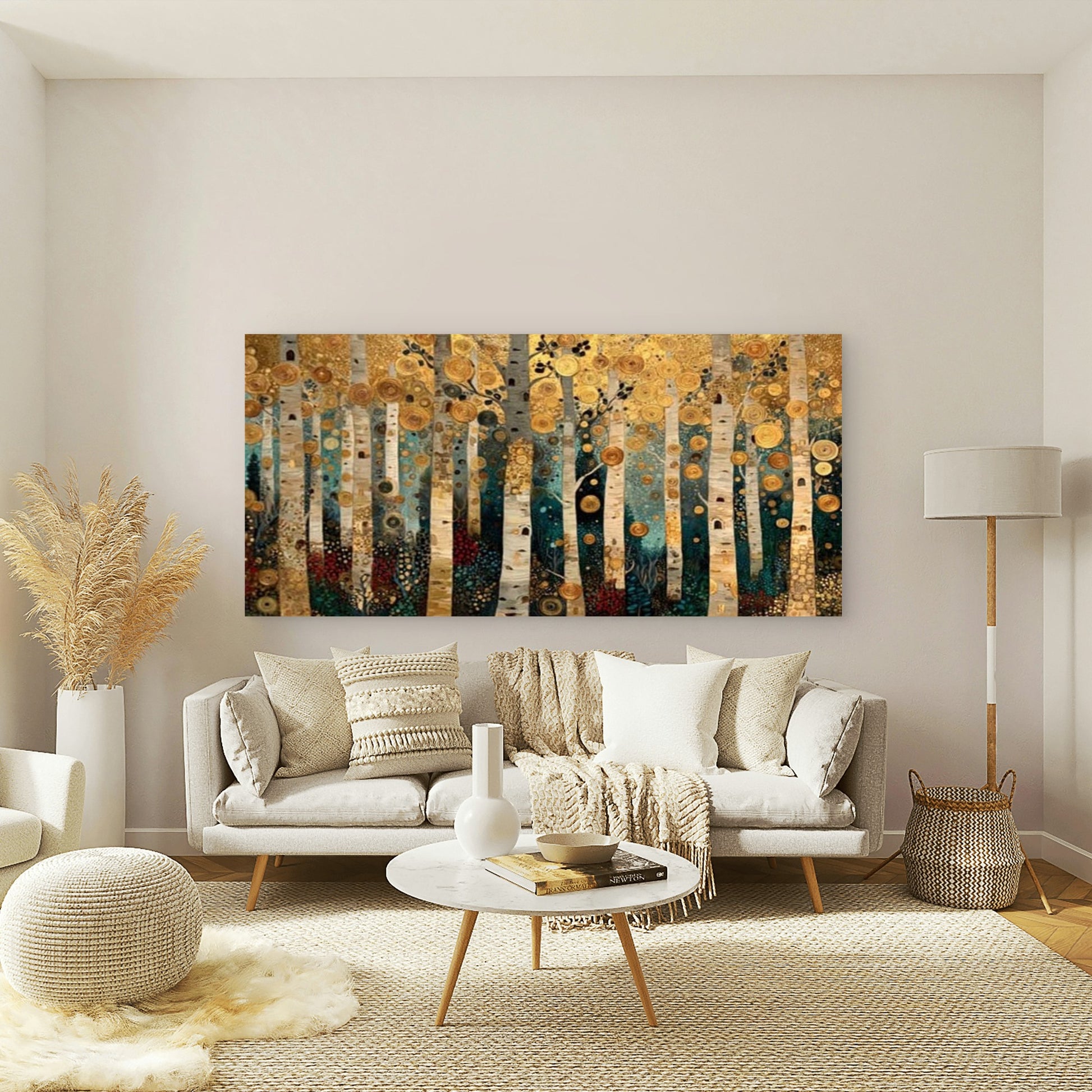 Gustav Klimt Birch Forest Wall Art Canvas Office Home Room Framed 120x60cm - Bella Home Decor
