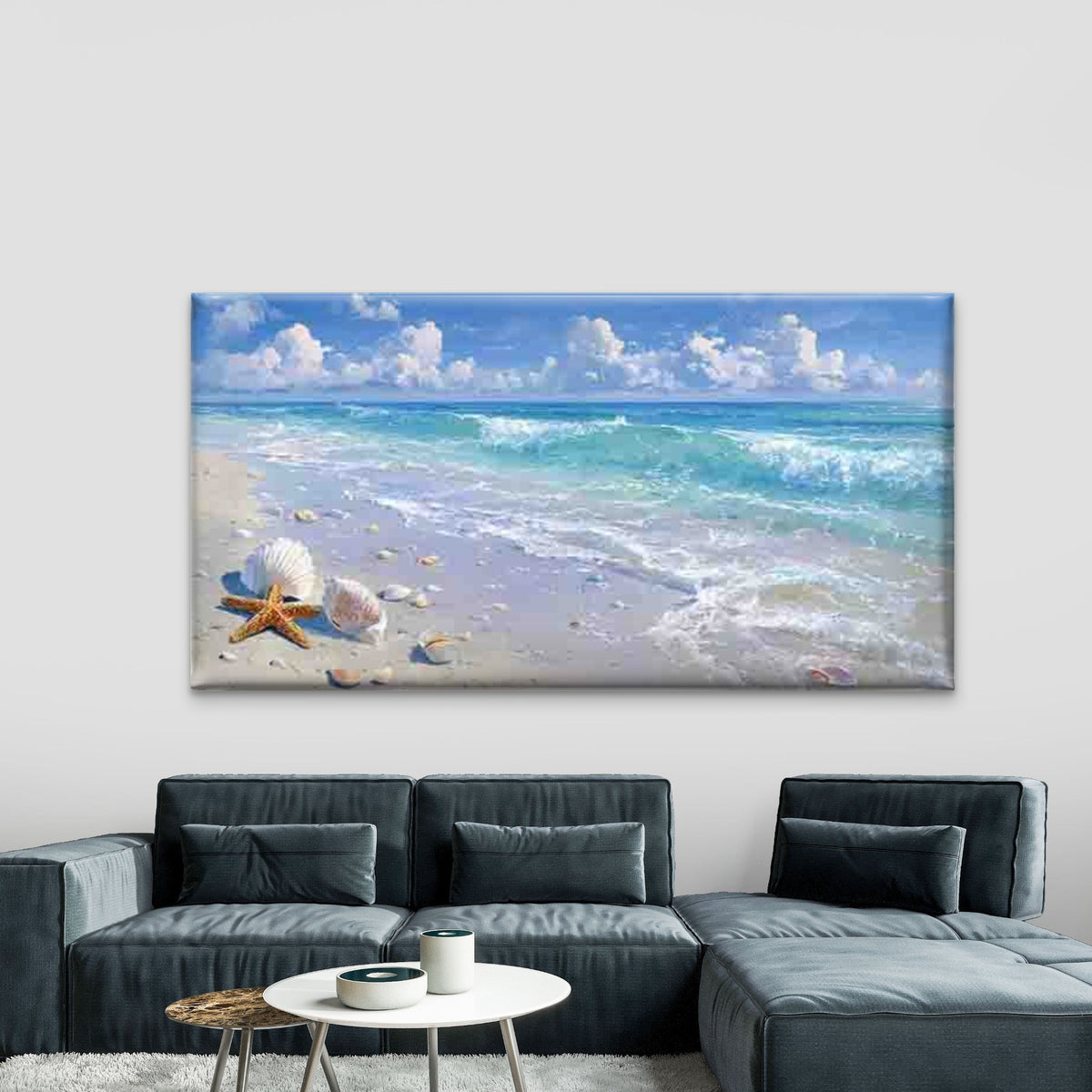 Ocean Turquoise Seashells Wall Art Canvas Office Home Room Framed 120x60cm