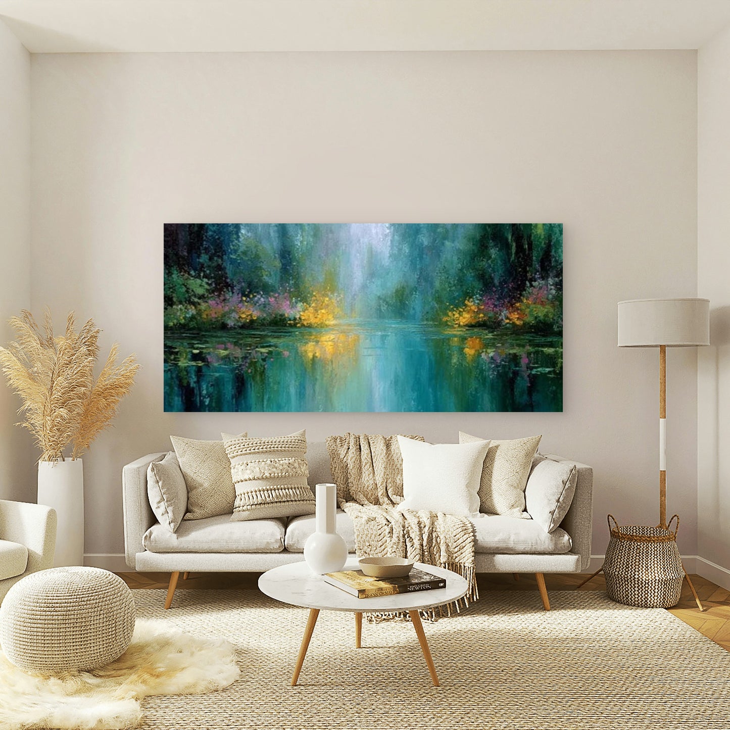Tranquil Forest Pond Wall Art Canvas Office Home Room Framed 120x60cm - Bella Home Decor