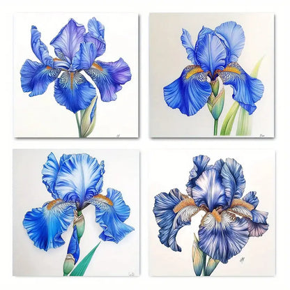 4pcs Vintage Style Iris Flower Botanical  Wall Art Canvas Framed