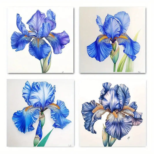 4pcs Vintage Style Iris Flower Botanical  Wall Art Canvas Framed