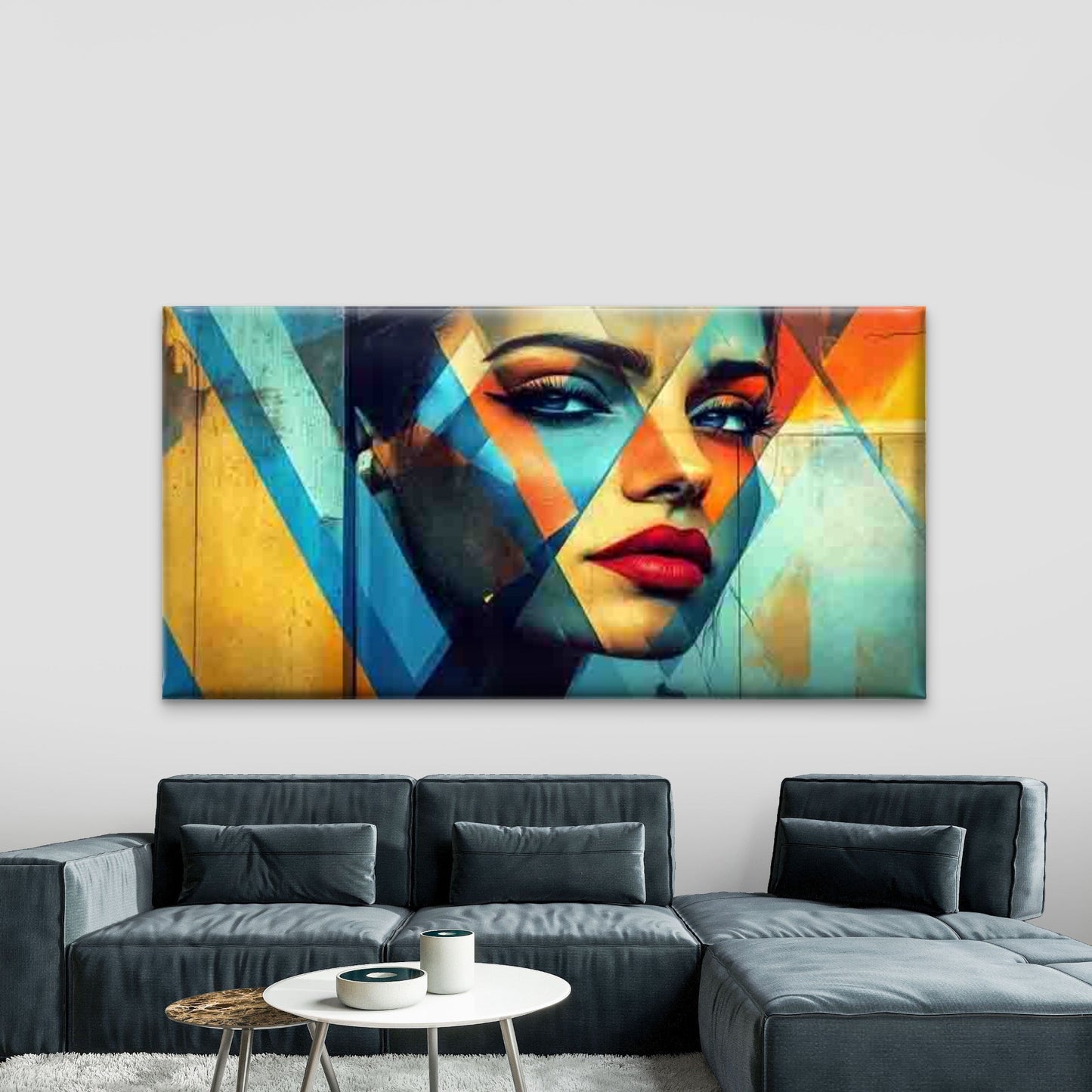 Abstract Geometric Face Wall Art Canvas Office Home Room Framed 120x60cm