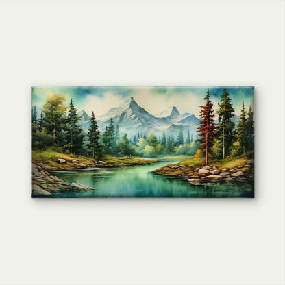 Tranquil Wilderness Lake Snowy Peaks Wall Art Canvas Office Home Framed 120x60cm