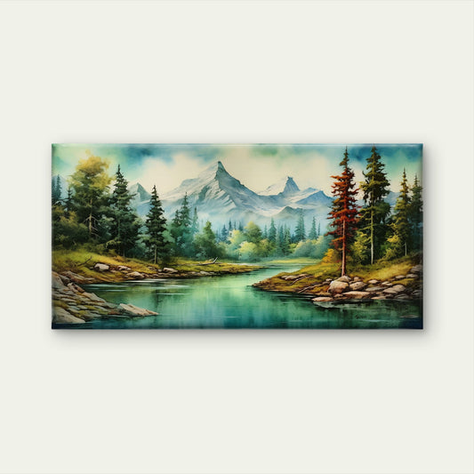 Tranquil Wilderness Lake Snowy Peaks Wall Art Canvas Office Home Framed 120x60cm