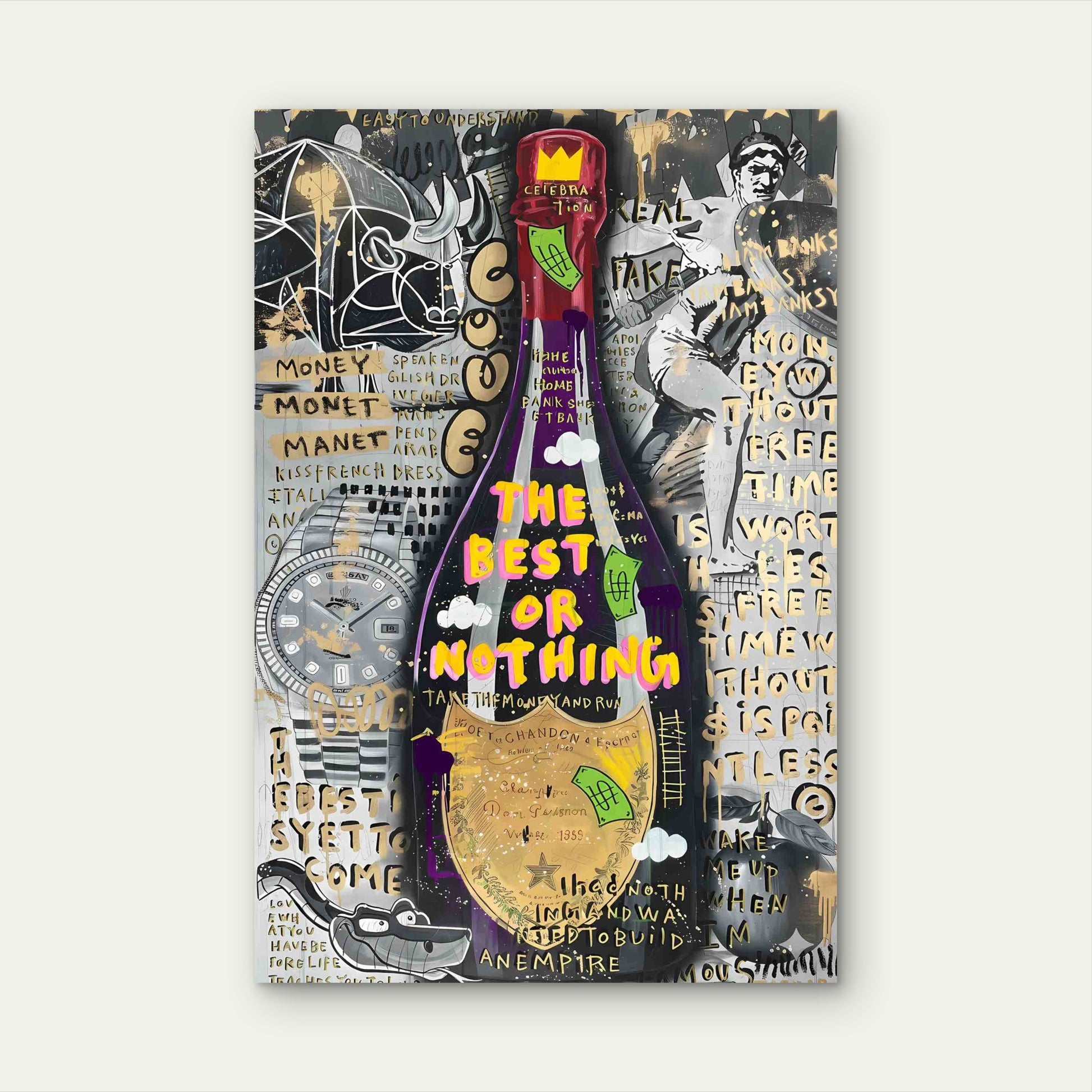 Modern Graffiti Champagne Street 40x60cm Metal Print Ready to Hang - Bella Home Decor