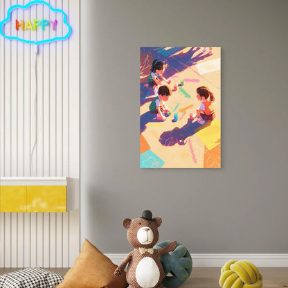 Children Playing With Chalk Outdoors   40x60cm Metal Print Ready to Hang