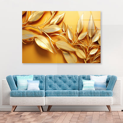 Vibrant Display of Golden Leaves Set Acrylic Glass Print Tempered Glass Wall Art 100% Made in Australia Ready to Hang - Bella Home Decor
