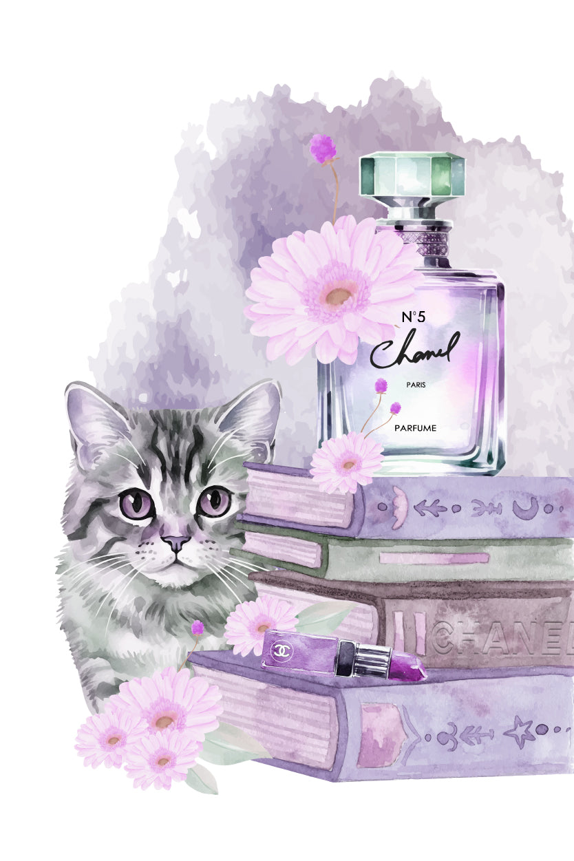 Purple Perfume with Cat Print 100% Australian Made