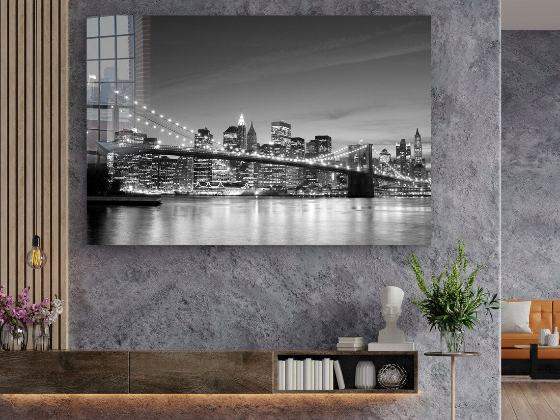 Night Bridge B&W View UV Direct Aluminum Print Australian Made Quality