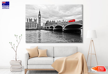 Red Bus on Westminster Bridge by The Houses of Parliament Wall Art Decor 100% Australian Made