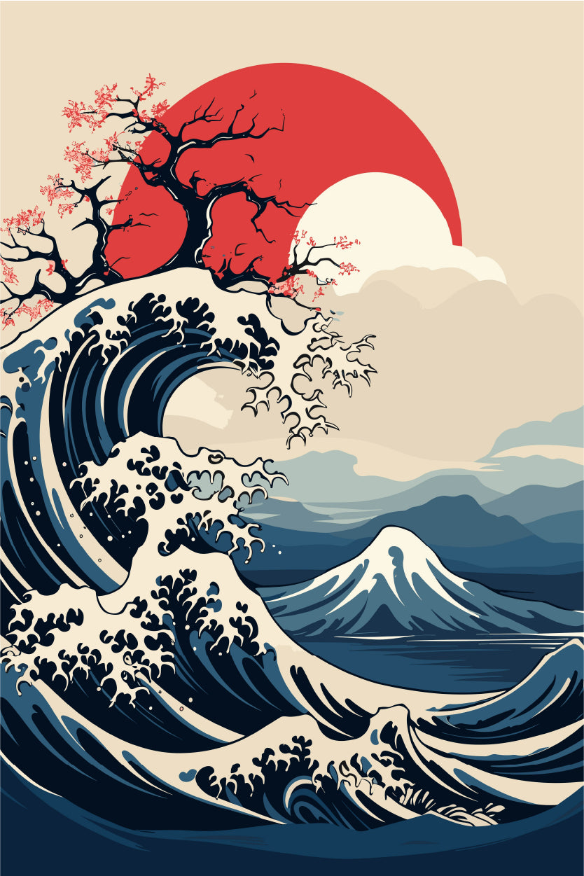 Great Wave Off Kanagawa Cherry Blossom 60x90cm Metal Print Ready to Hang
