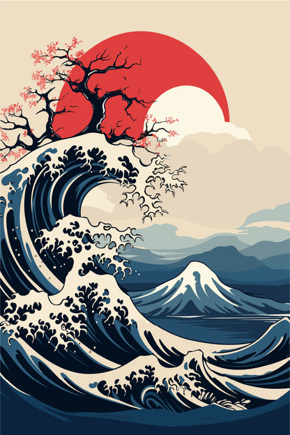 Great Wave Off Kanagawa Cherry Blossom 60x90cm Metal Print Ready to Hang