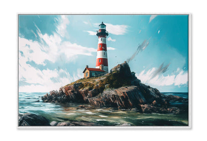 Lighthouse On The Coast Oil Painting Wall Art Limited Edition High Quality Print Canvas Box Framed White