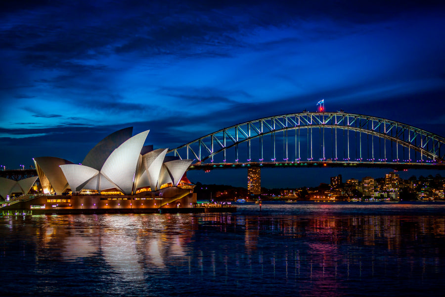 Sydney Opera House at Night Acrylic Glass Print Tempered Glass Wall Art 100% Made in Australia Ready to Hang - Bella Home Decor