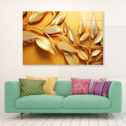 Vibrant Display of Golden Leaves Set Acrylic Glass Print Tempered Glass Wall Art 100% Made in Australia Ready to Hang - Bella Home Decor