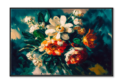 Abstract Colorful Flowers With Still Life Oil Painting Wall Art Limited Edition High Quality Print Canvas Box Framed Black