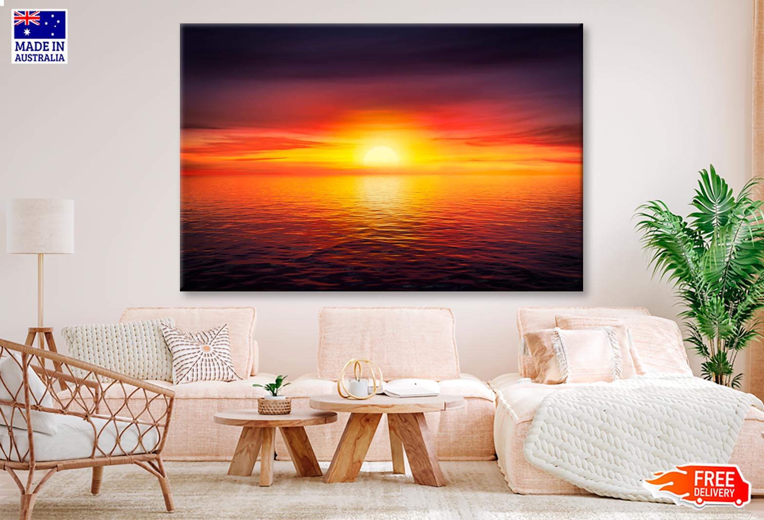 Sunset Sky at The Ocean Background  Wall Art Decor 100% Australian Made - Bella Home Decor
