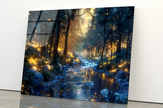Magical Forest at Night View Acrylic Glass Print Tempered Glass Wall Art 100% Made in Australia Ready to Hang - Bella Home Decor
