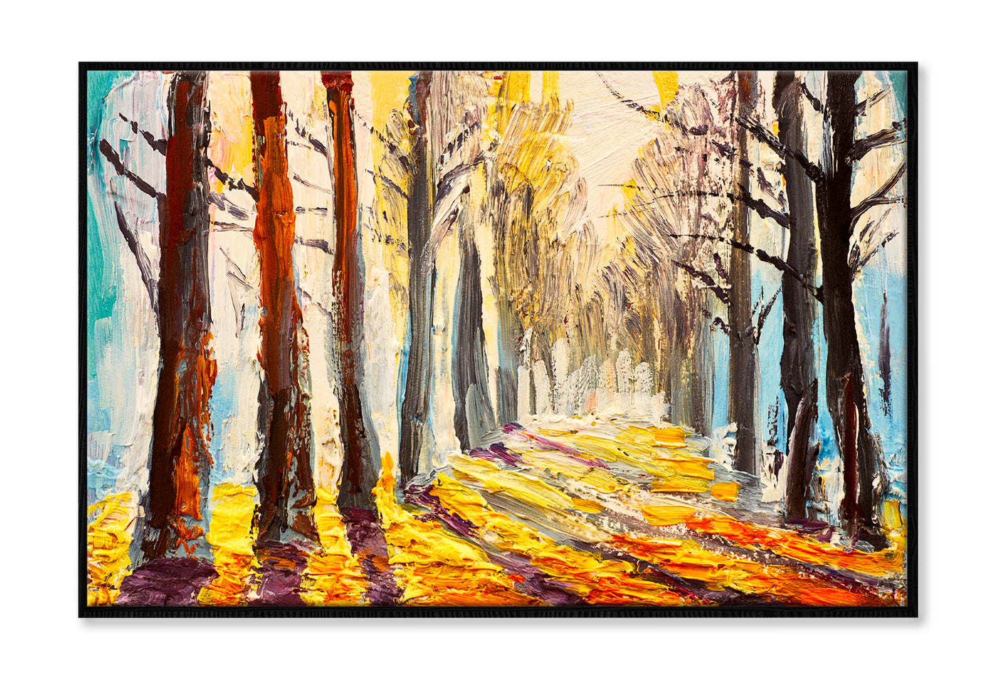 Colorful Trees In Forest Oil Painting Wall Art Limited Edition High Quality Print Canvas Box Framed Black