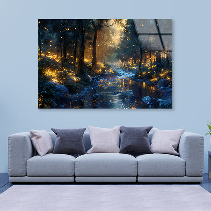 Magical Forest at Night View Acrylic Glass Print Tempered Glass Wall Art 100% Made in Australia Ready to Hang - Bella Home Decor
