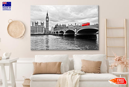 Red Bus on Westminster Bridge by The Houses of Parliament Wall Art Decor 100% Australian Made