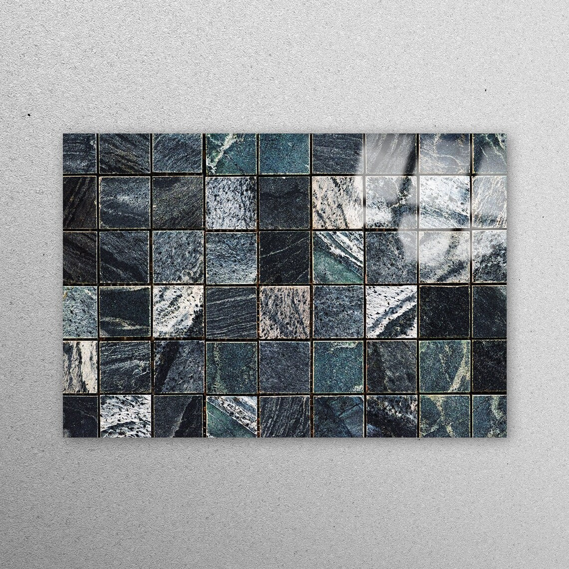 Gray & Black Mosaic Marble Acrylic Glass Print Tempered Glass Wall Art 100% Made in Australia Ready to Hang