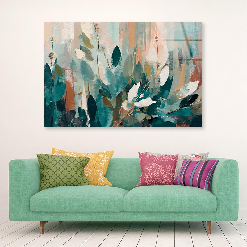 Abstract Leaves Oil Painting  Acrylic Glass Print Tempered Glass Wall Art 100% Made in Australia Ready to Hang - Bella Home Decor