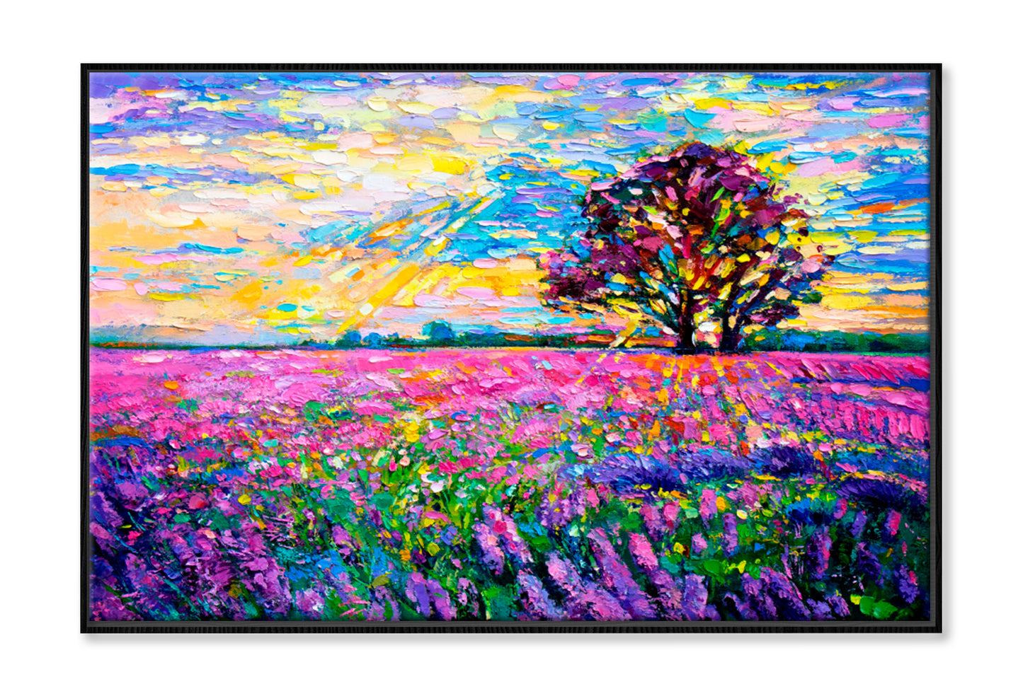 Lavender Field Oil Painting Wall Art Limited Edition High Quality Print Canvas Box Framed Black