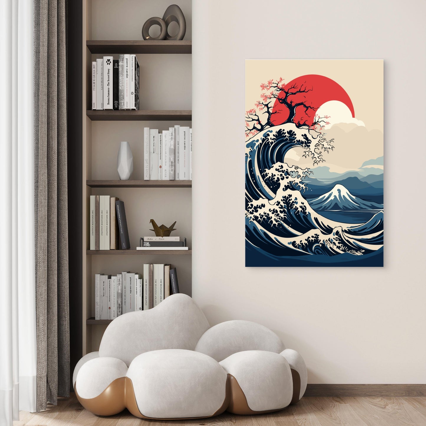 Great Wave Off Kanagawa Cherry Blossom 40x60cm Metal Print Ready to Hang