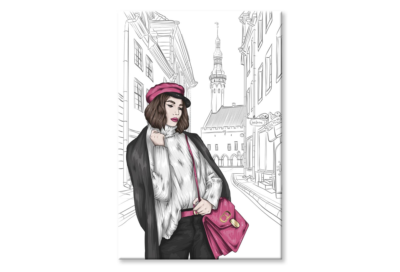 Modern Girl with Elegant Hand Bag Wall Art Limited Edition High Quality Print Stretched Canvas None