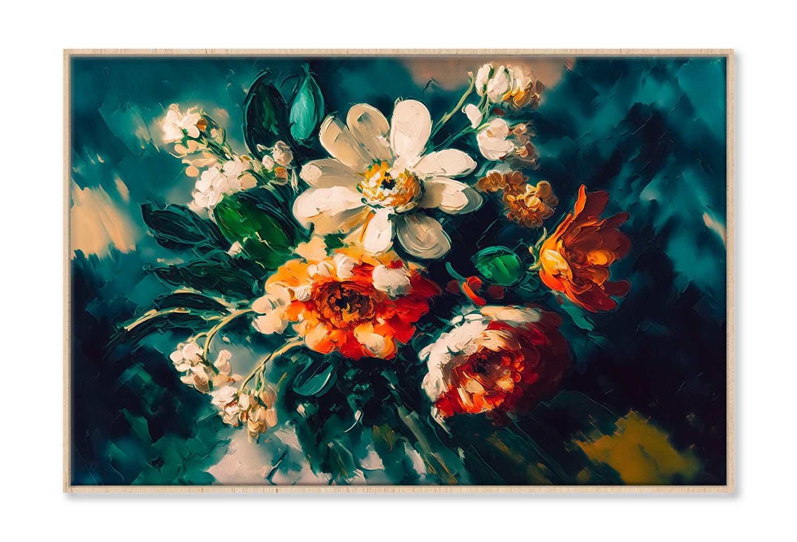 Abstract Colorful Flowers With Still Life Oil Painting Wall Art Limited Edition High Quality Print Canvas Box Framed Natural