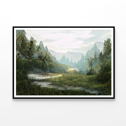 A River Flowing a Valley with Trees & Mountains Home Decor Premium Quality Poster Print Choose Your Sizes