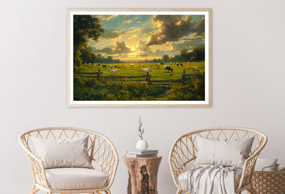 Herd of Cows Grazing In a Field under Cloudy Sky Home Decor Premium Quality Poster Print Choose Your Sizes