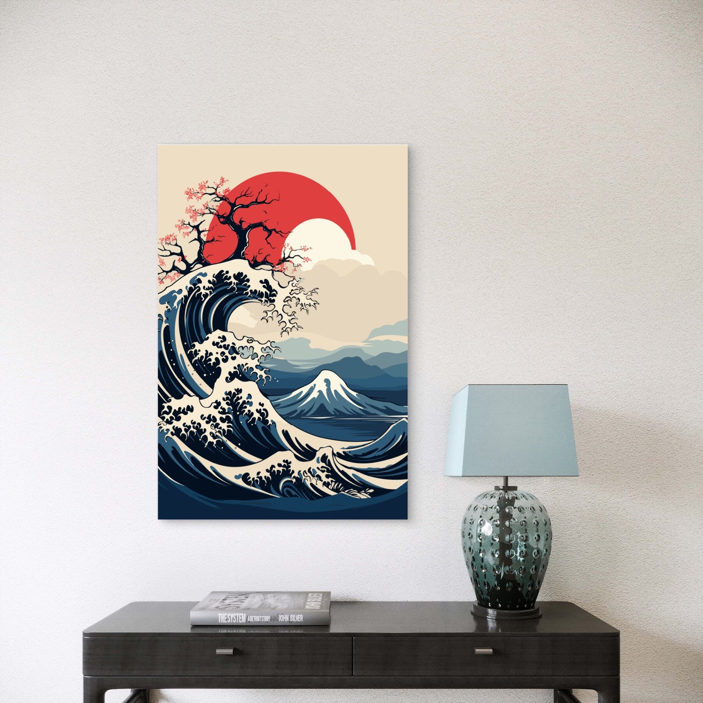 Great Wave Off Kanagawa Cherry Blossom 40x60cm Metal Print Ready to Hang