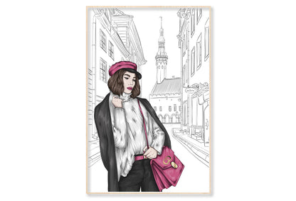 Modern Girl with Elegant Hand Bag Wall Art Limited Edition High Quality Print Canvas Box Framed Natural