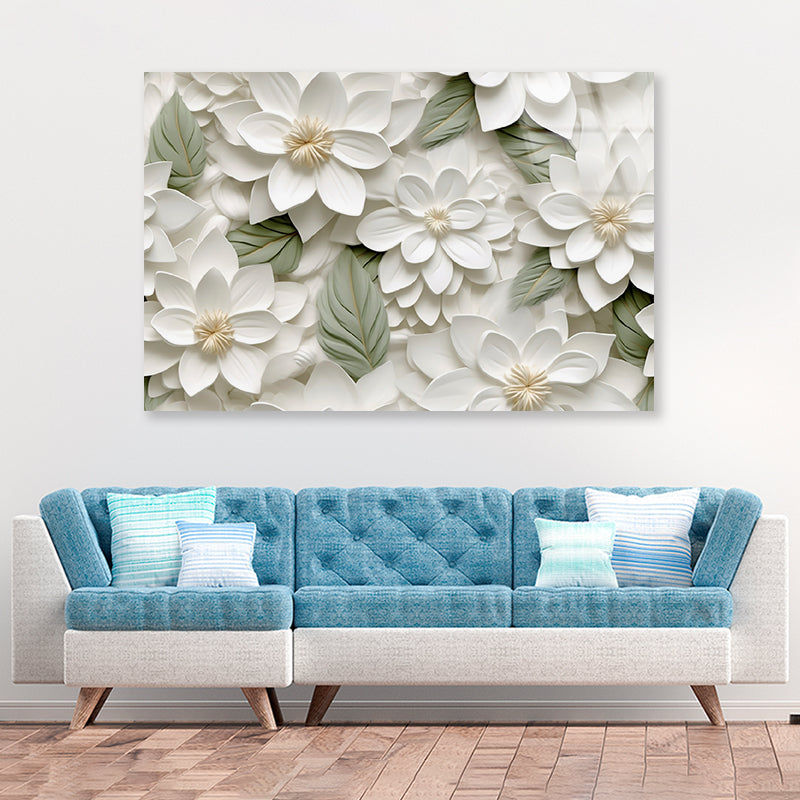 Group of White Flowers with Petals Acrylic Glass Print Tempered Glass Wall Art 100% Made in Australia Ready to Hang - Bella Home Decor