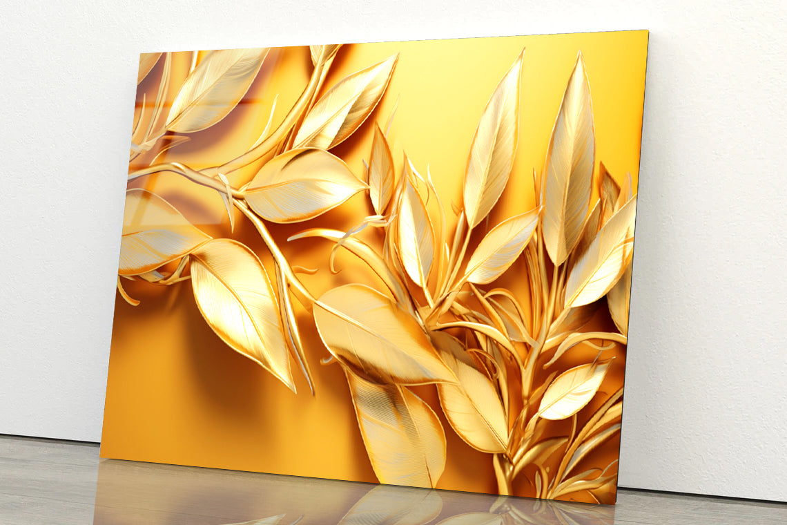 Vibrant Display of Golden Leaves Set Acrylic Glass Print Tempered Glass Wall Art 100% Made in Australia Ready to Hang - Bella Home Decor