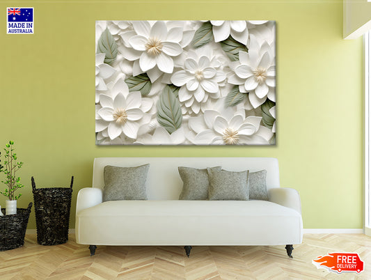 Group of White Flowers with Petals Print 100% Australian Made - Bella Home Decor