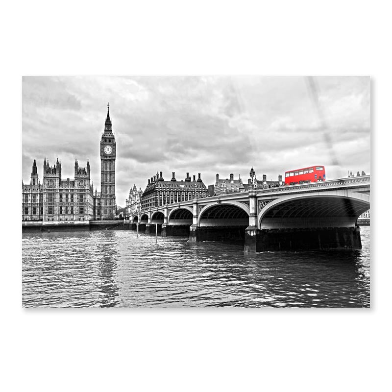 Red Bus on Westminster Bridge by The Houses of Parliament Acrylic Glass Print Tempered Glass Wall Art 100% Made in Australia Ready to Hang