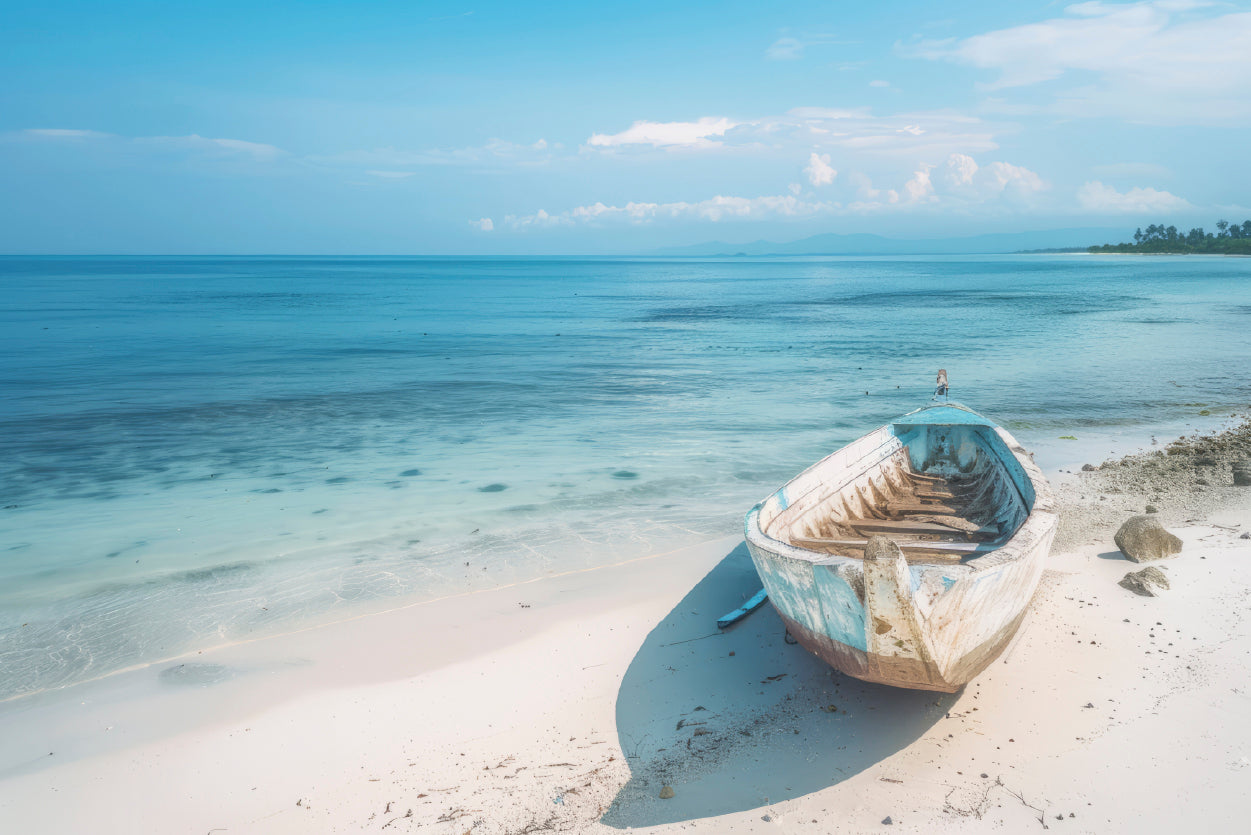 Beach with a Small Boat View Home Decor Premium Quality Poster Print Choose Your Sizes