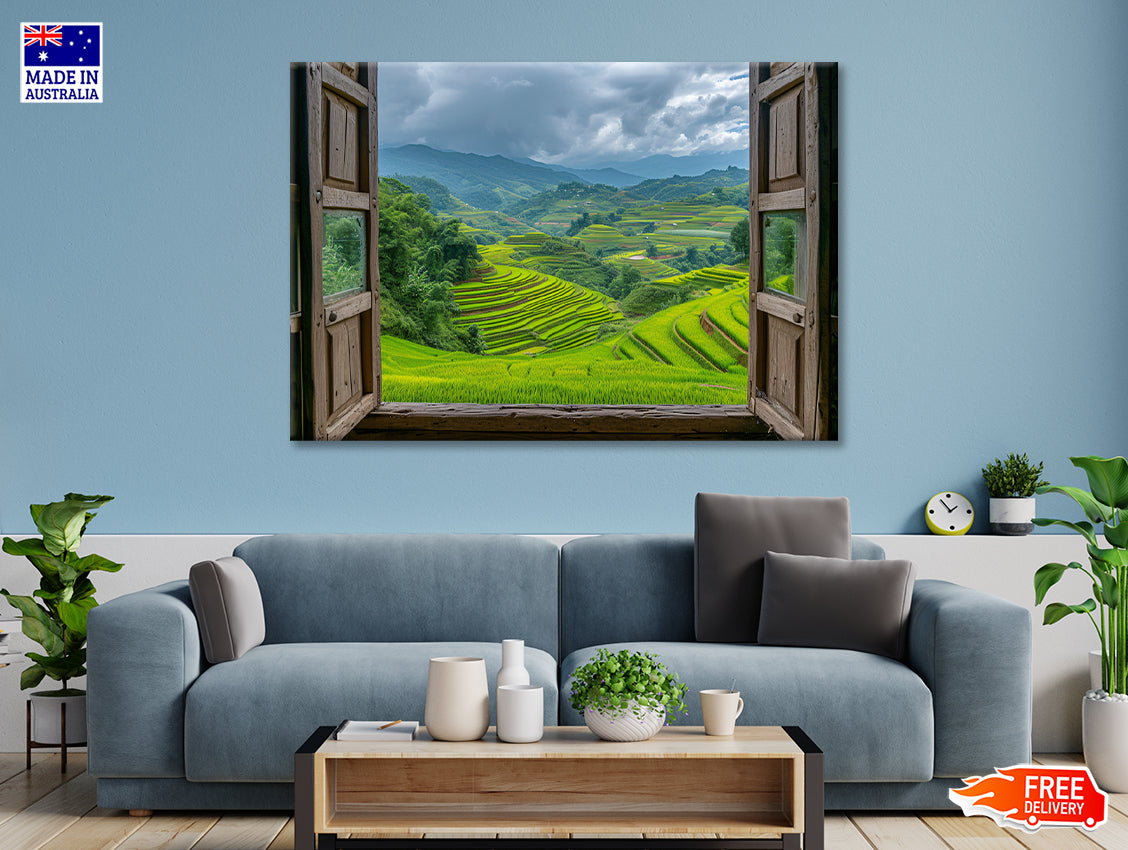 A Green Valley Seen Through a Window Print 100% Australian Made - Bella Home Decor