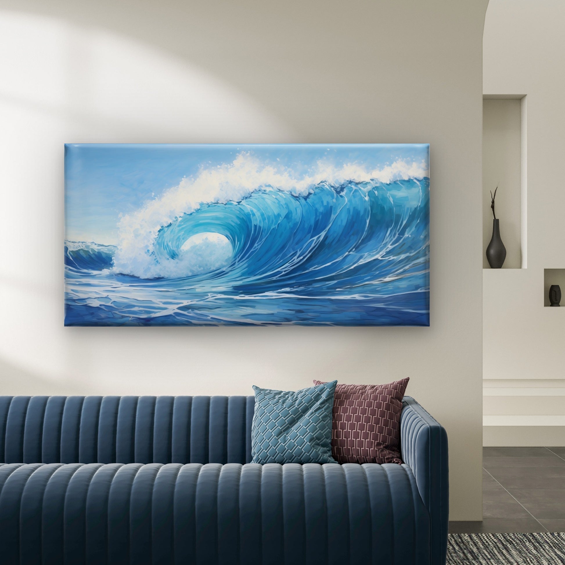 Blue Ocean Wave Painting Wall Art Canvas Office Home Room Framed 120x60cm - Bella Home Decor