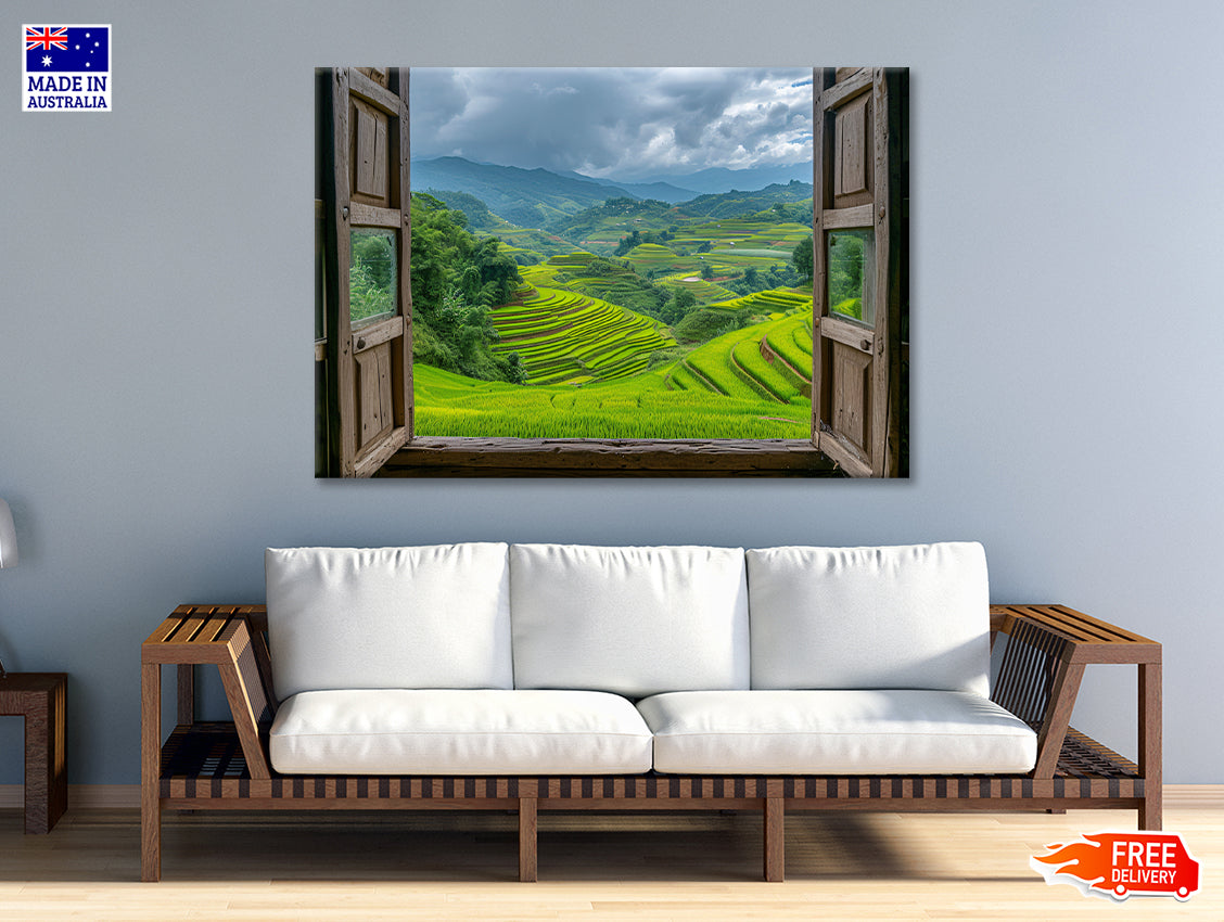 A Green Valley Seen Through a Window Print 100% Australian Made - Bella Home Decor