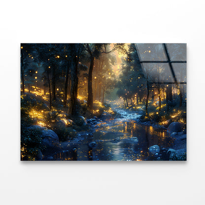 Magical Forest at Night View Acrylic Glass Print Tempered Glass Wall Art 100% Made in Australia Ready to Hang - Bella Home Decor