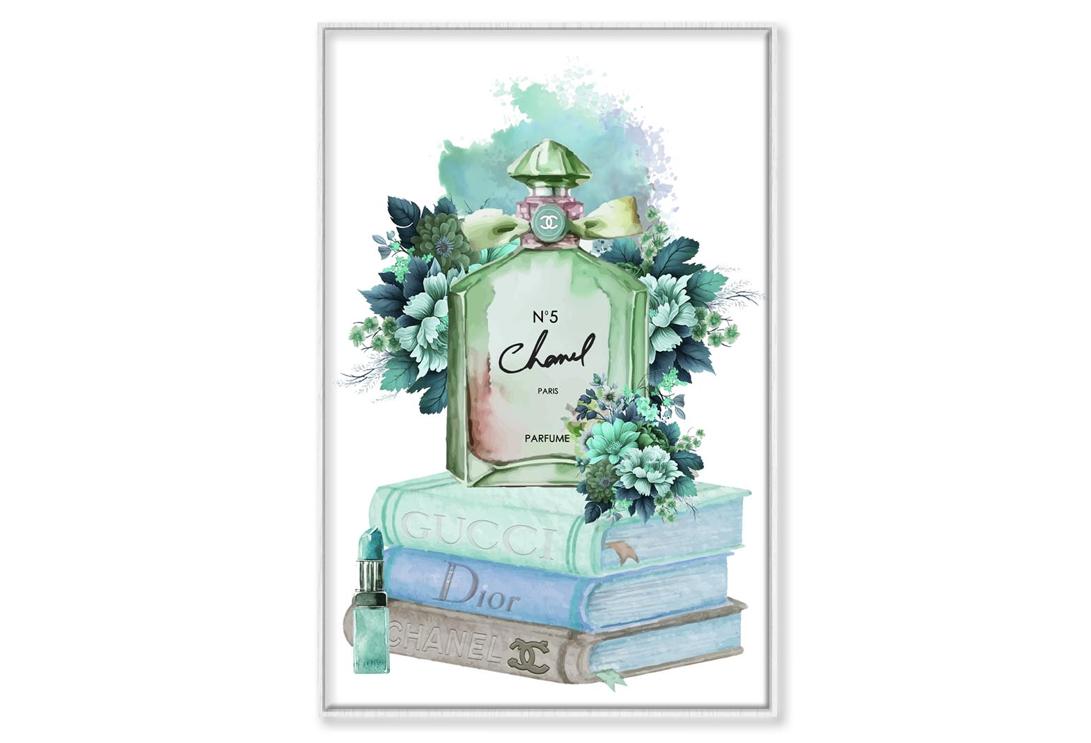 Green Blue Perfume Wall Art Limited Edition High Quality Print Canvas Box Framed White