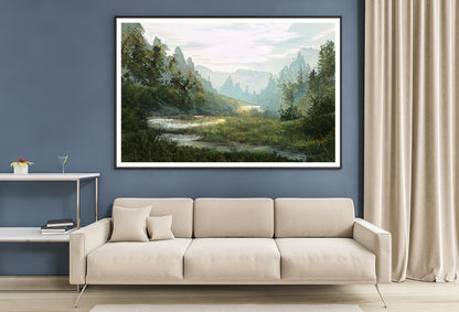 A River Flowing a Valley with Trees & Mountains Home Decor Premium Quality Poster Print Choose Your Sizes